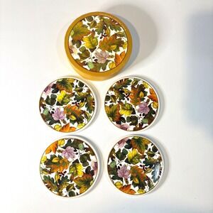 Pamela Gladding Autumn Leaf Coaster Set of 4 Round Fall Botanical Thanksgiving